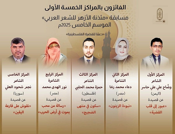 إعلان الفائزين في الموسم الخامس من مسابقة «مئذنة الأزهر للشعر» المخصص لدعم القضية الفلسطينية 
