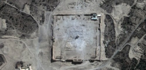 صورة بالأقمار الصناعية توضح تدمير معبد بل في تدمر السورية