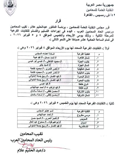 4 و5 فبراير.. انطلاق إجراءات التسليم والتسلم بالنقابات الفرعية للمحامين