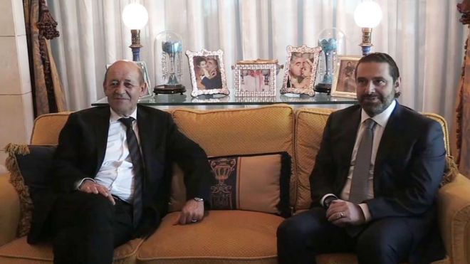 وزير الخارجية الفرنسي يزرو السعودية حاليا، حيث يوجد سعد الحريري هناك منذ إعلانه المفاجئ استقالته من منصبه قبل 12 يوما