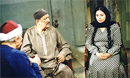 حسن حسني وصابرين ورشوان توفيق بمشهد من مسلسل أم كلثوم 1999