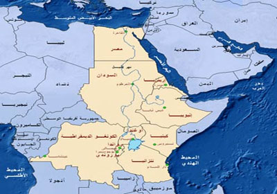 خريطة توضح دول حوض النيل