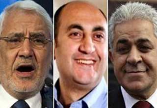 المرشحون الثلاثة الخاسرون في الانتخابات الرئاسية حمدين صباحي وعبد المنعم أبو الفتوح وخالد علي