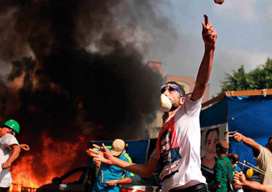 متظاهرون في ميدان رابعة العدوية -تصوير: مصعب الشامي