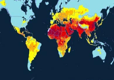 خارطة نشرتها منظمة الصحة العالمية تبين انتشار ظاهرة الهواء الملوث واماكن تركزها