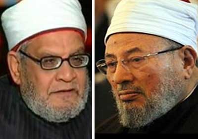 أحمد كريمة أستاذ الشريعة بجامعة الأزهر، ويوسف القرضاوي