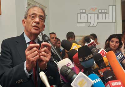 عمرو موسى يتحدث فى المؤتمر الصحفى تصوير  جورج محسن