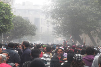 جانب من اعتصام التحرير بشارع محمد محمود المؤدى لوزارة الداخلية