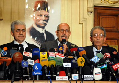 مرسي والبرادعي وحمدين في مؤتمر صحفي لجبهة الإنقاذ