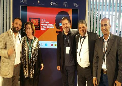 إدارة مهرجان الأقصر وروما أثناء المؤتمر الصحفي بالمقر الإيطالي بكان