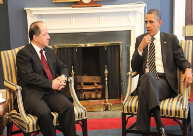 الرئيس الأمريكي باراك أوباما، ورئيس إقليم كردستان العراق مسعود بارزاني
