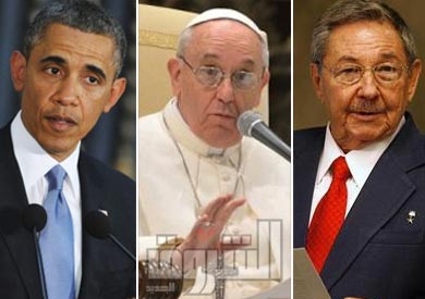 الرئيس الكوبي راؤول كاسترو والبابا فرانسيس وباراك اوباما