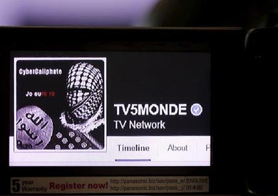 موقع قناة TV5 الفرنسية حين تعرض لهجوم إلكتروني باسم "داعش"، أرشيف.