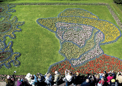 زوار حديقة ليسا في هولندا يشاهدون لوحة للفنان فان جوخ مرسومة بزهور التيوليب - أ ف ب