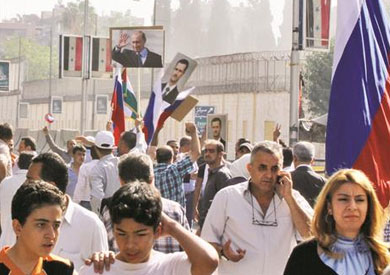 مظاهرة مؤيدة للتدخل الروسي بدمشق قبل يومين