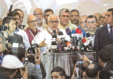 بن كيران خلال مؤتمر صحفي عقب إعلان النتائج الأولية، أمس الأول